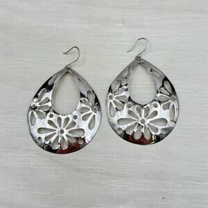 ATI Mexico Sterling Silver 925 Open Scroll Cut Out Teardrop Signed Earrings 6.8g